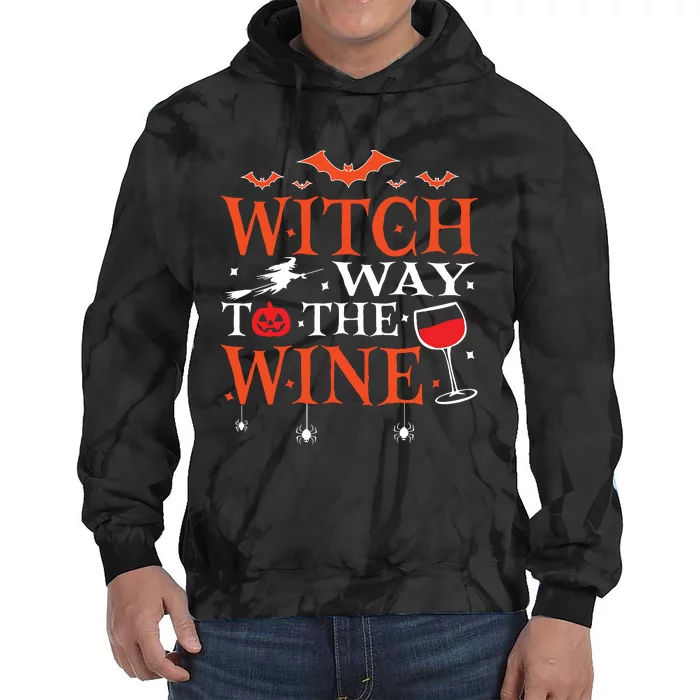 Witch Way To The Wine Drinking Halloween Funny Tie Dye Hoodie