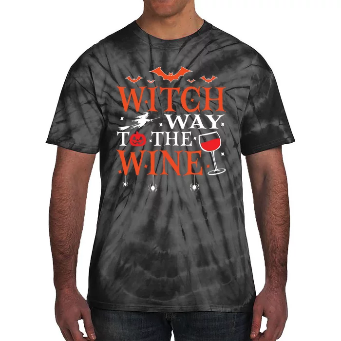 Witch Way To The Wine Drinking Halloween Funny Tie-Dye T-Shirt