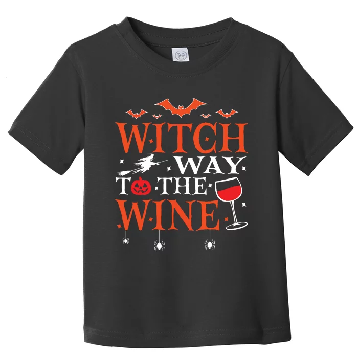 Witch Way To The Wine Drinking Halloween Funny Toddler T-Shirt