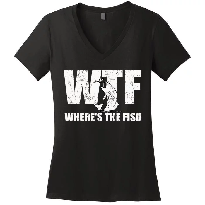 Wtf WhereS The Fish Funny Fishing Women's V-Neck T-Shirt