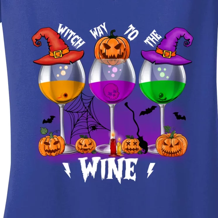 Witch Way To The Wine Halloween Funny Cute Gift Women's V-Neck T-Shirt