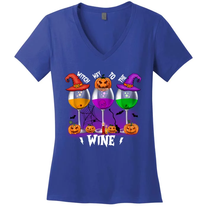 Witch Way To The Wine Halloween Funny Cute Gift Women's V-Neck T-Shirt