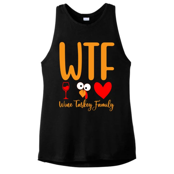 Wtf Wine Turkey Family Funny Thanksgiving Day Ladies Tri-Blend Wicking Tank