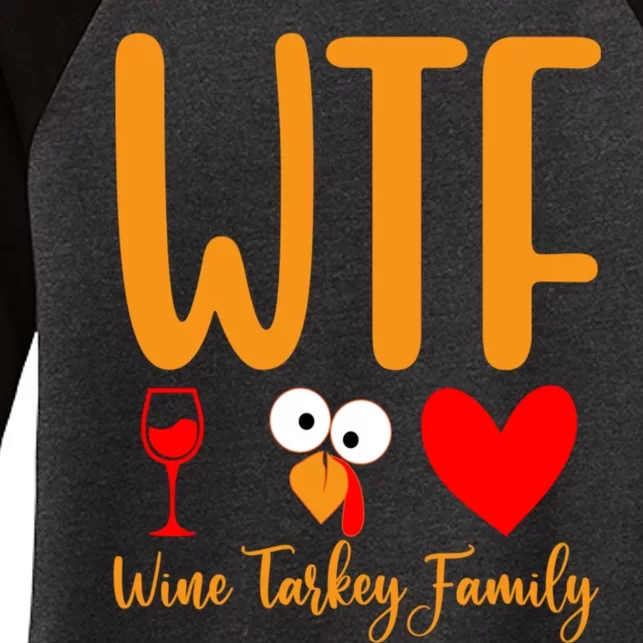 Wtf Wine Turkey Family Funny Thanksgiving Day Women's Tri-Blend 3/4-Sleeve Raglan Shirt