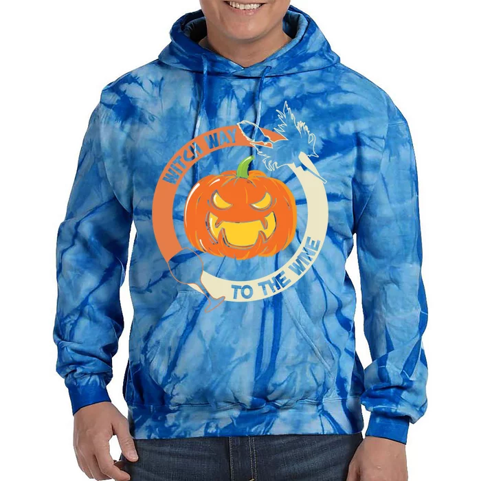 Witch Way To The Wine Halloween Print Gift Tie Dye Hoodie