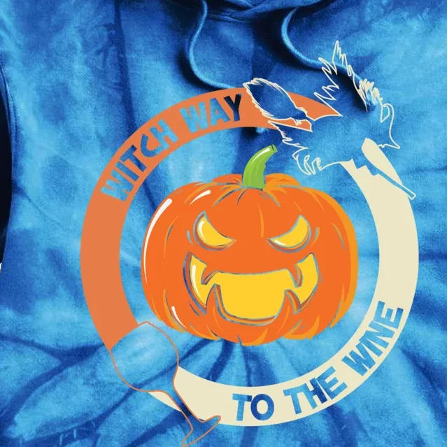 Witch Way To The Wine Halloween Print Gift Tie Dye Hoodie