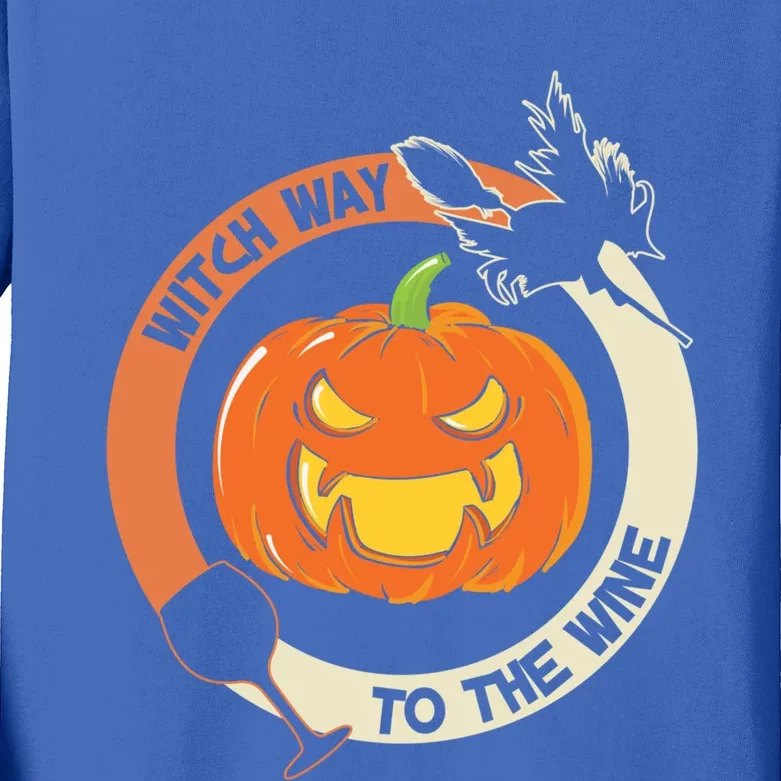 Witch Way To The Wine Halloween Print Gift Kids Long Sleeve Shirt