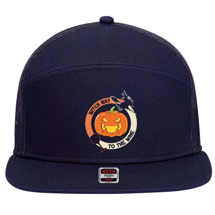 Witch Way To The Wine Halloween Print Gift 7 Panel Mesh Trucker Snapback Hat