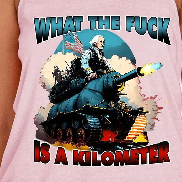 WTF What The Fuck Is A Kilometer George Washington Funny Women's Knotted Racerback Tank