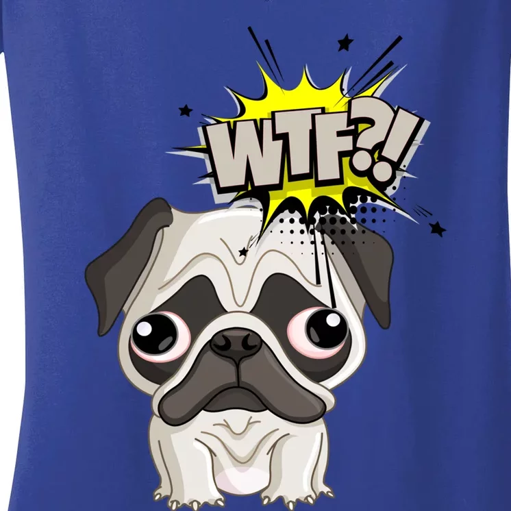 Wtf (Wheres The Food?) Cute Pug Dog Graphic Gift Women's V-Neck T-Shirt