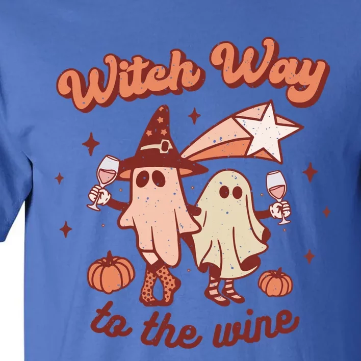 Witch Way To The Wine Halloween Retro Groovy Ghost Party Great Gift Tall T-Shirt