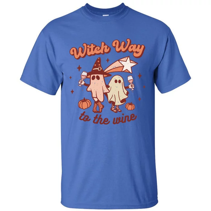 Witch Way To The Wine Halloween Retro Groovy Ghost Party Great Gift Tall T-Shirt