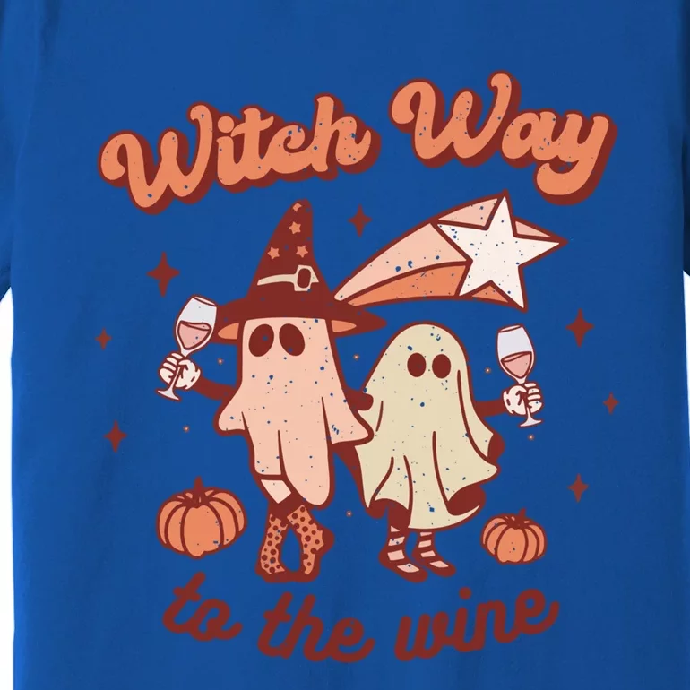 Witch Way To The Wine Halloween Retro Groovy Ghost Party Great Gift Premium T-Shirt