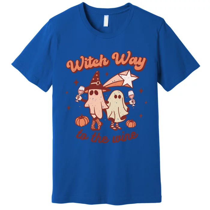 Witch Way To The Wine Halloween Retro Groovy Ghost Party Great Gift Premium T-Shirt