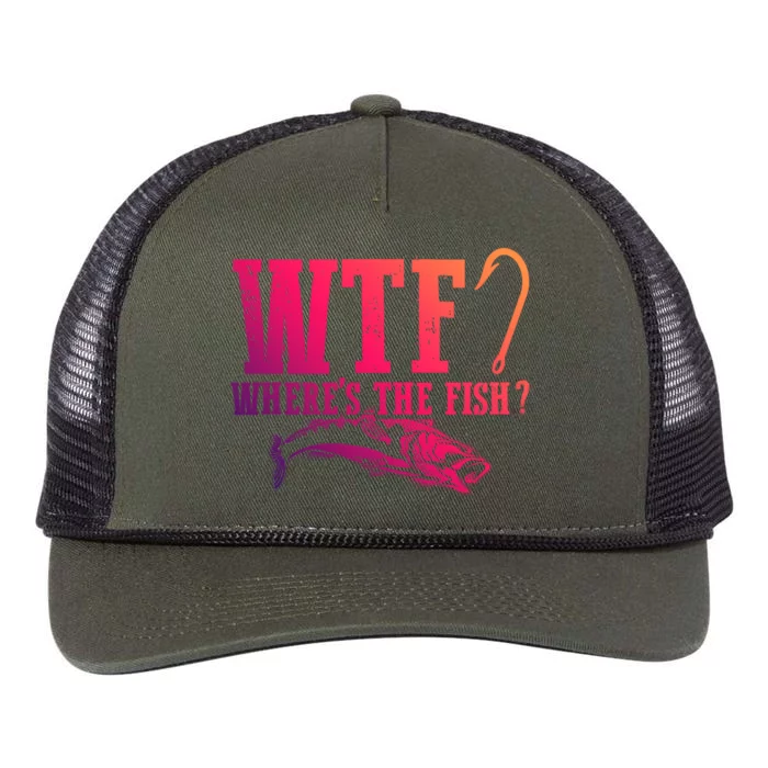 Wtf Wheres The Fish Fisher Gift Retro Rope Trucker Hat Cap