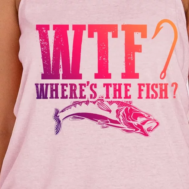 Wtf Wheres The Fish Fisher Gift Women's Knotted Racerback Tank