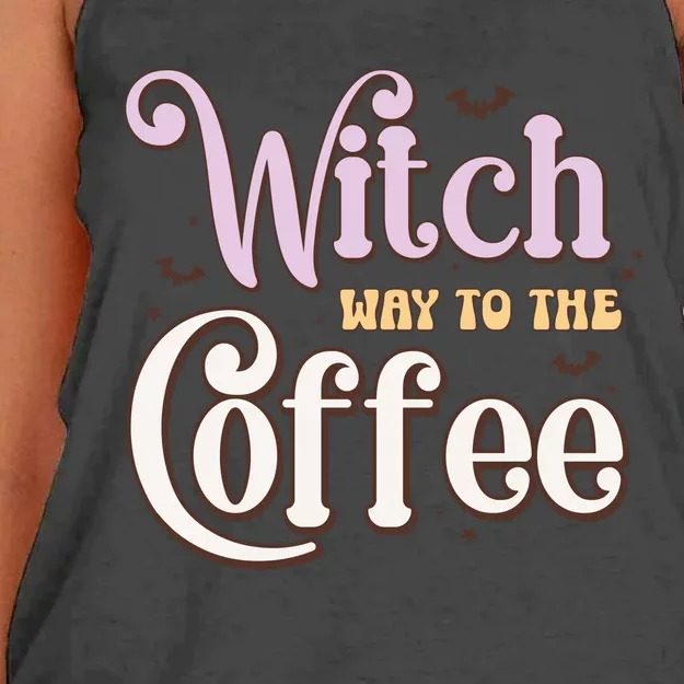 Witch Way To Coffee Witching Halloween Horror Movies Halloween Retro Gift Women's Knotted Racerback Tank