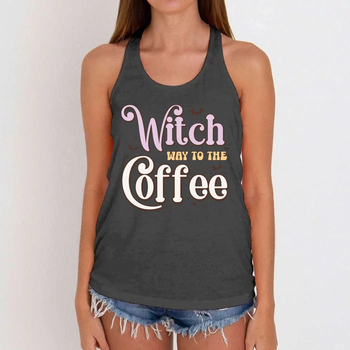 Witch Way To Coffee Witching Halloween Horror Movies Halloween Retro Gift Women's Knotted Racerback Tank