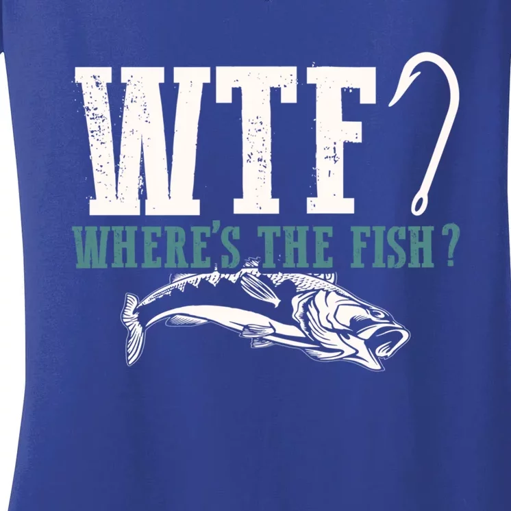 Wtf Wheres The Fish Fisher Gift Women's V-Neck T-Shirt