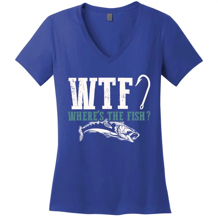 Wtf Wheres The Fish Fisher Gift Women's V-Neck T-Shirt