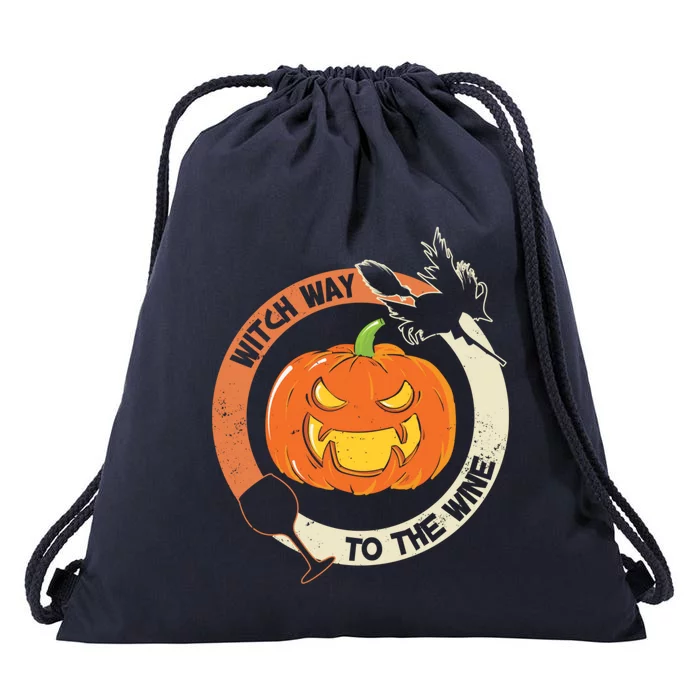 Witch Way To The Wine Halloween Gift Funny Pumpkin Gift Drawstring Bag