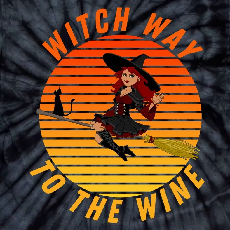 Witch Way To The Wine Halloween Drinking For Wiccan Witches Funny Witch & Wine Tie-Dye T-Shirt