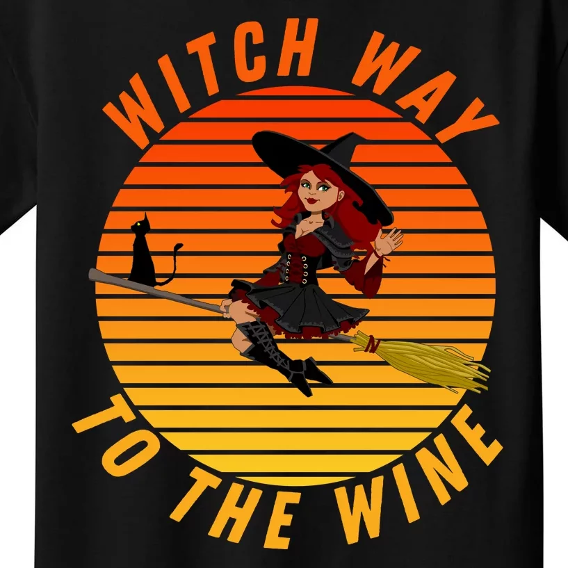 Witch Way To The Wine Halloween Drinking For Wiccan Witches Funny Witch & Wine Kids T-Shirt