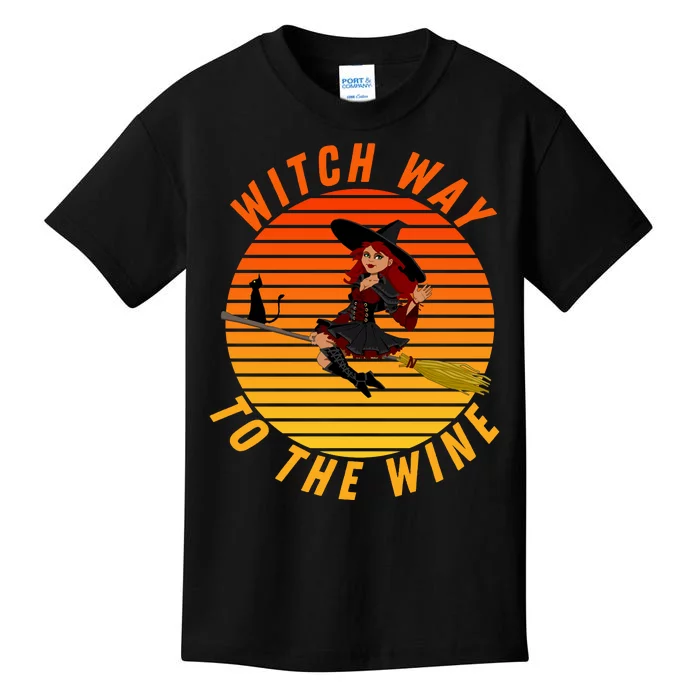 Witch Way To The Wine Halloween Drinking For Wiccan Witches Funny Witch & Wine Kids T-Shirt