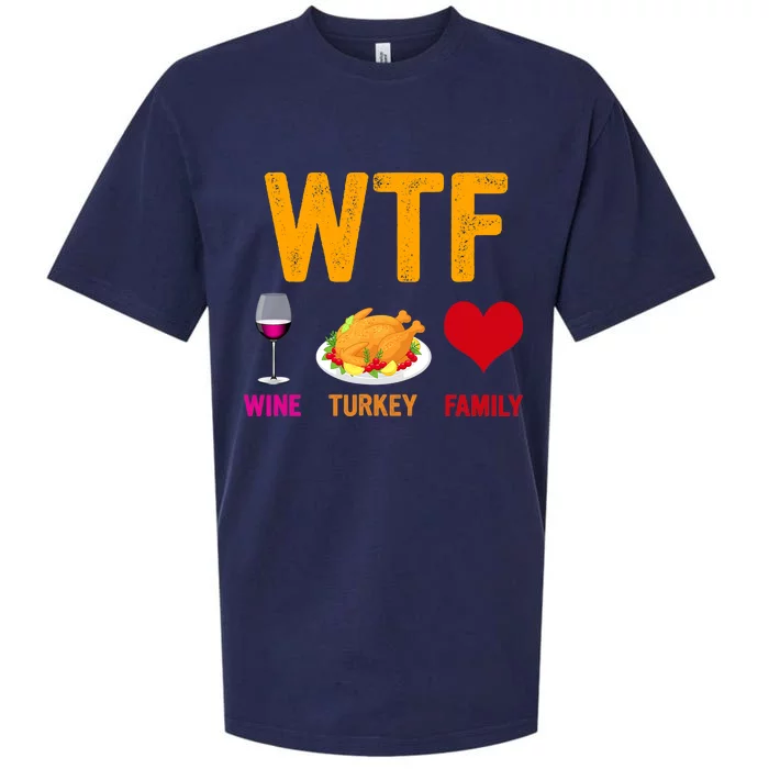 WTF Wine Turkey Family Shirt Funny Thanksgiving Day Sueded Cloud Jersey T-Shirt