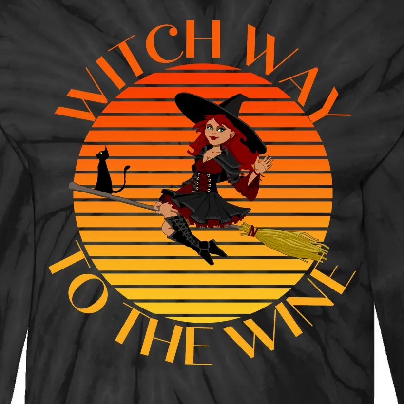 Witch Way To The Wine Funny Witch & Wine Halloween Drinking For Wiccan Witches Tie-Dye Long Sleeve Shirt