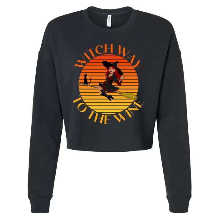 Witch Way To The Wine Funny Witch & Wine Halloween Drinking For Wiccan Witches Cropped Pullover Crew