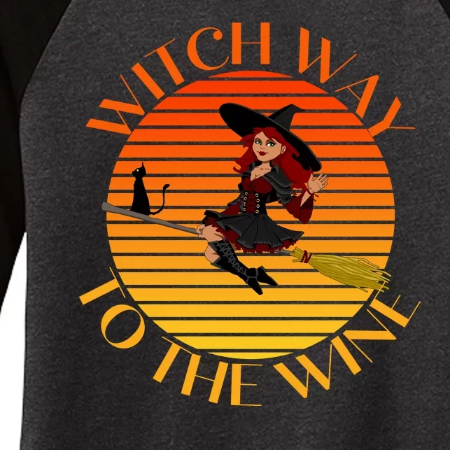 Witch Way To The Wine Funny Witch & Wine Halloween Drinking For Wiccan Witches Women's Tri-Blend 3/4-Sleeve Raglan Shirt