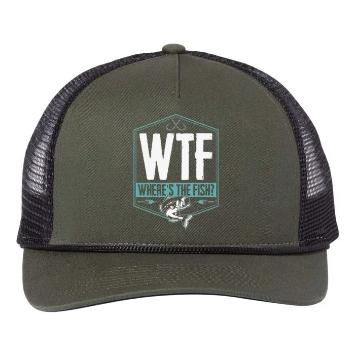 WTF Wheres The Fish Funny Fishing Joke Hook Lure Bass Retro Rope Trucker Hat Cap