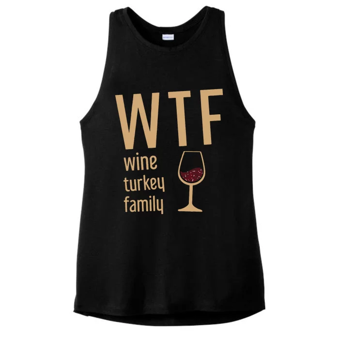 Wtf Wine Turkey Family Thanksgiving Fall Ladies Tri-Blend Wicking Tank