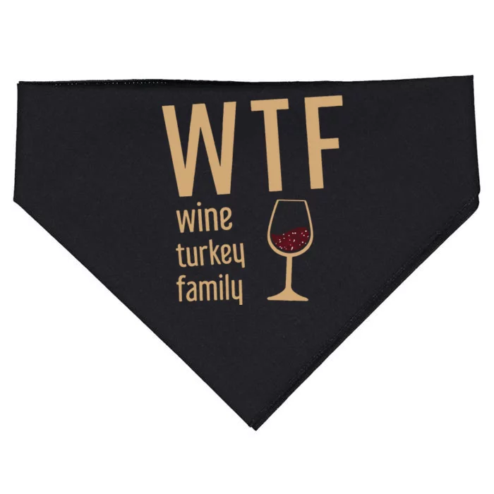 Wtf Wine Turkey Family Thanksgiving Fall USA-Made Doggie Bandana