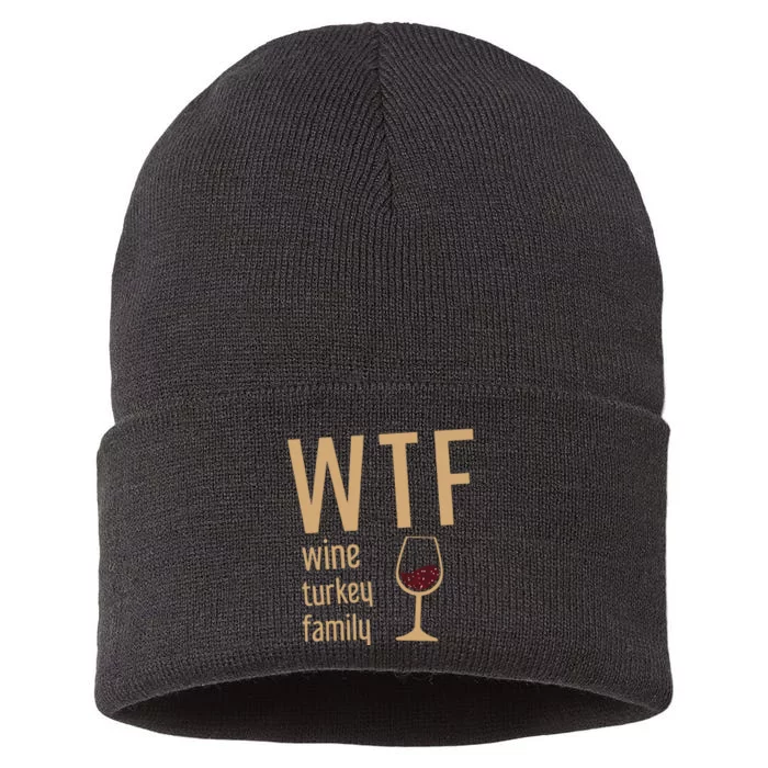 Wtf Wine Turkey Family Thanksgiving Fall Sustainable Knit Beanie