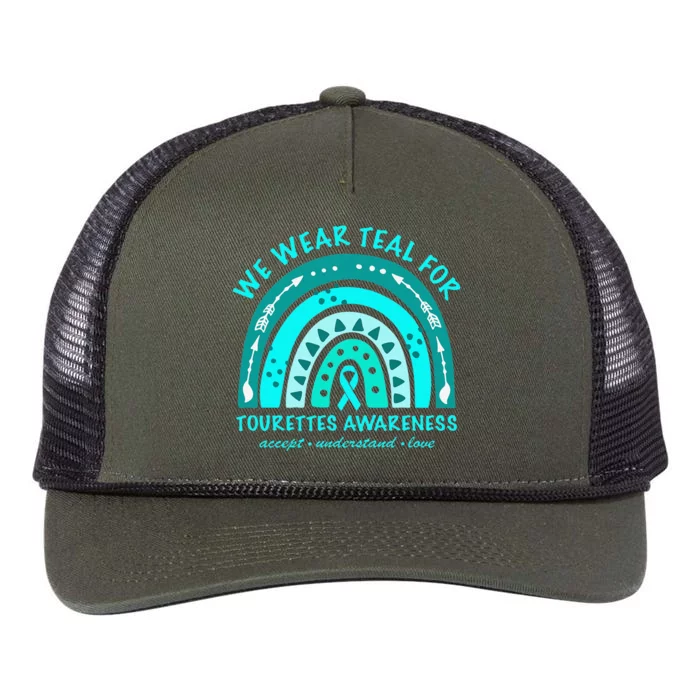 We Wear Teal Tourette Syndrome Awareness Rainbow In June Retro Rope Trucker Hat Cap