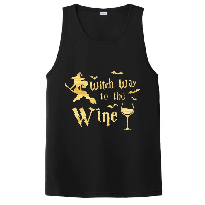 Witch Way To The Wine Funny Halloween Wine Lover Women Performance Tank