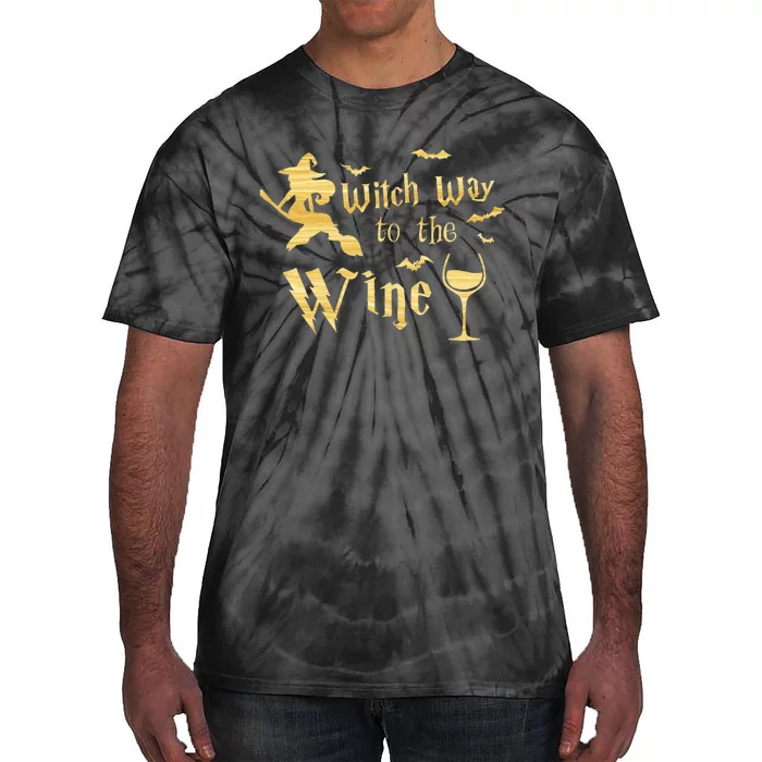 Witch Way To The Wine Funny Halloween Wine Lover Women Tie-Dye T-Shirt