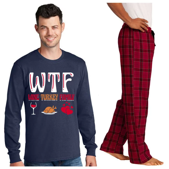 Wtf Wine Turkey Family Funny Thanksgiving Day Long Sleeve Pajama Set