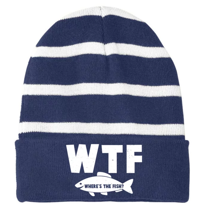 WTF Where's The Fish Fishing Fan Striped Beanie with Solid Band