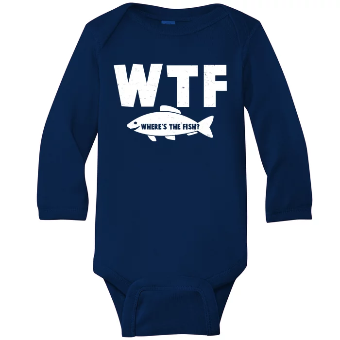 WTF Where's The Fish Fishing Fan Baby Long Sleeve Bodysuit