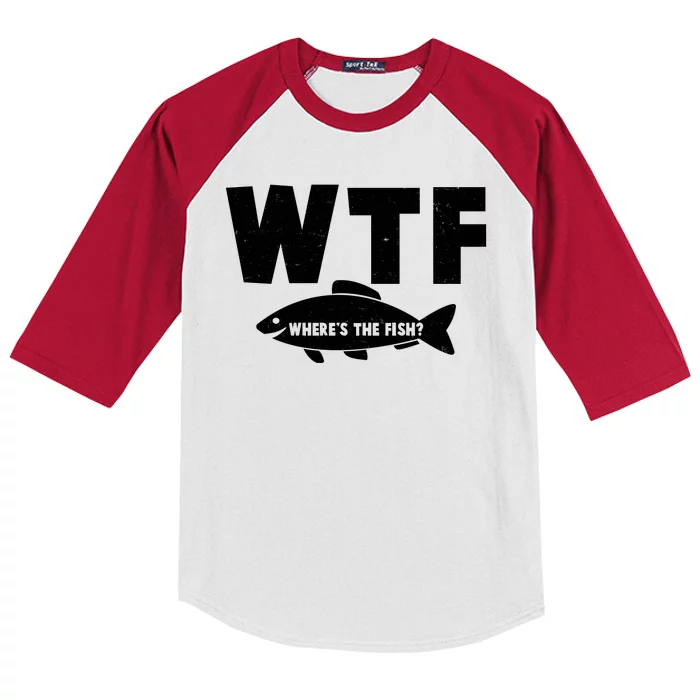 WTF Where's The Fish Fishing Fan Kids Colorblock Raglan Jersey