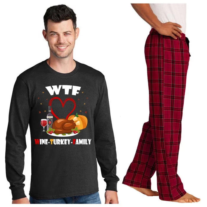 WTF Wine Turkey Family Thanksgiving Long Sleeve Pajama Set