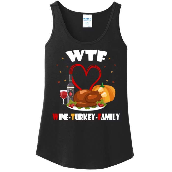 WTF Wine Turkey Family Thanksgiving Ladies Essential Tank