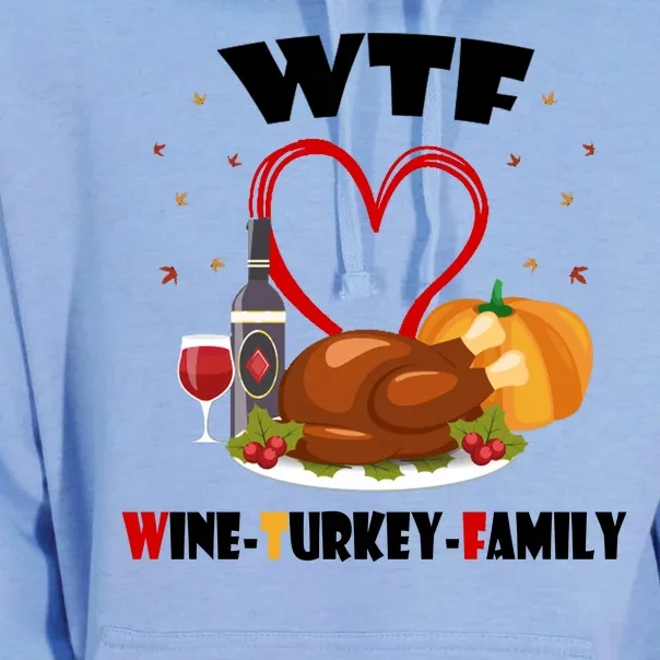 WTF Wine Turkey Family Thanksgiving Unisex Surf Hoodie