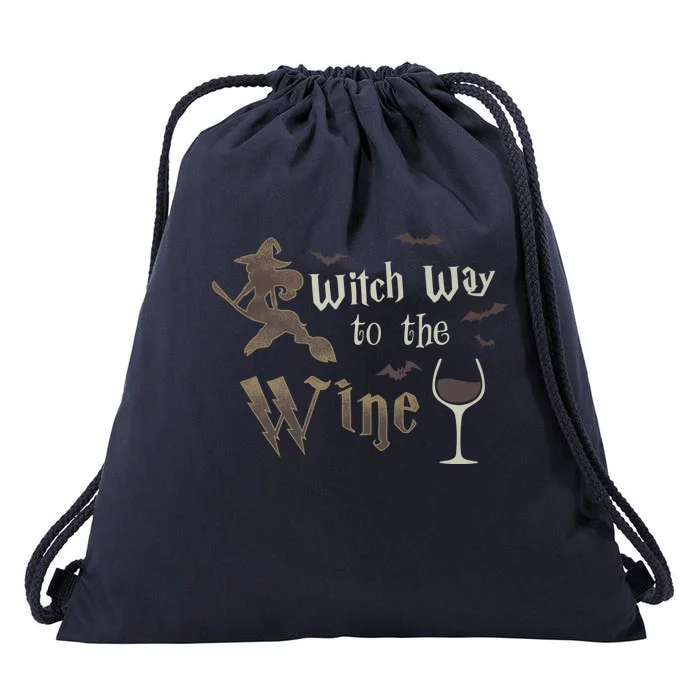 Witch Way To The Wine Vintage Halloween Wine Lover Gift Drawstring Bag