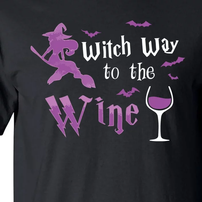 Witch Way To The Wine Funny Drinking Party Halloween Graphic Long Sleeve Tall T-Shirt