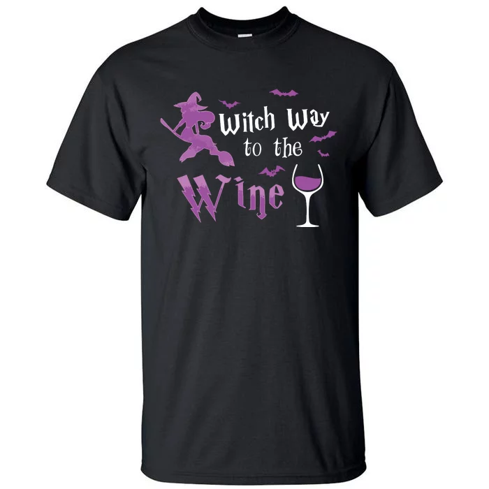 Witch Way To The Wine Funny Drinking Party Halloween Graphic Long Sleeve Tall T-Shirt