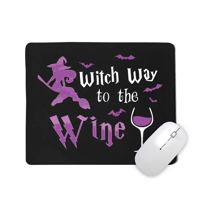 Witch Way To The Wine Funny Drinking Party Halloween Graphic Long Sleeve Mousepad